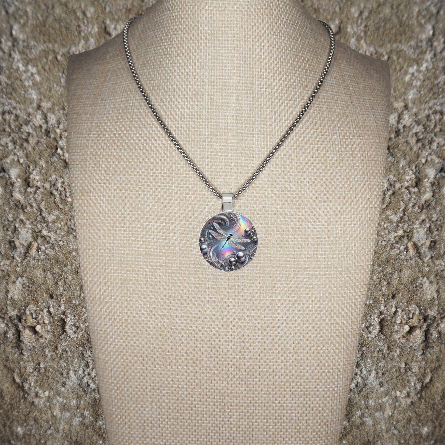 Intricate Highly Detailed Blue 2-D Dragonfly Boho Pendant, Stainless Steel Necklace, Length Choices