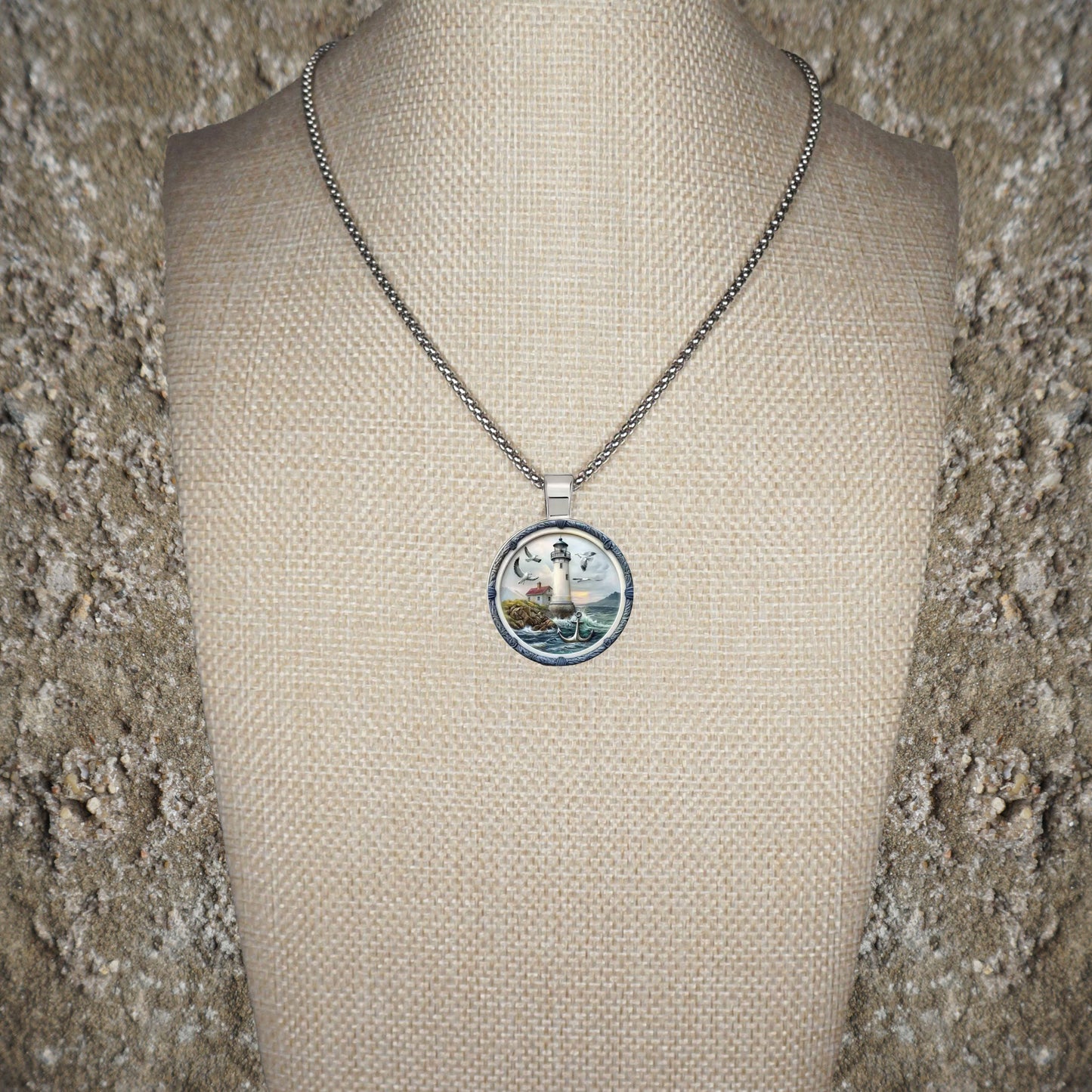 Intricate Highly Detailed Rainbow 2-D Lighthouse Pendant, Stainless Steel Necklace, Length Choices