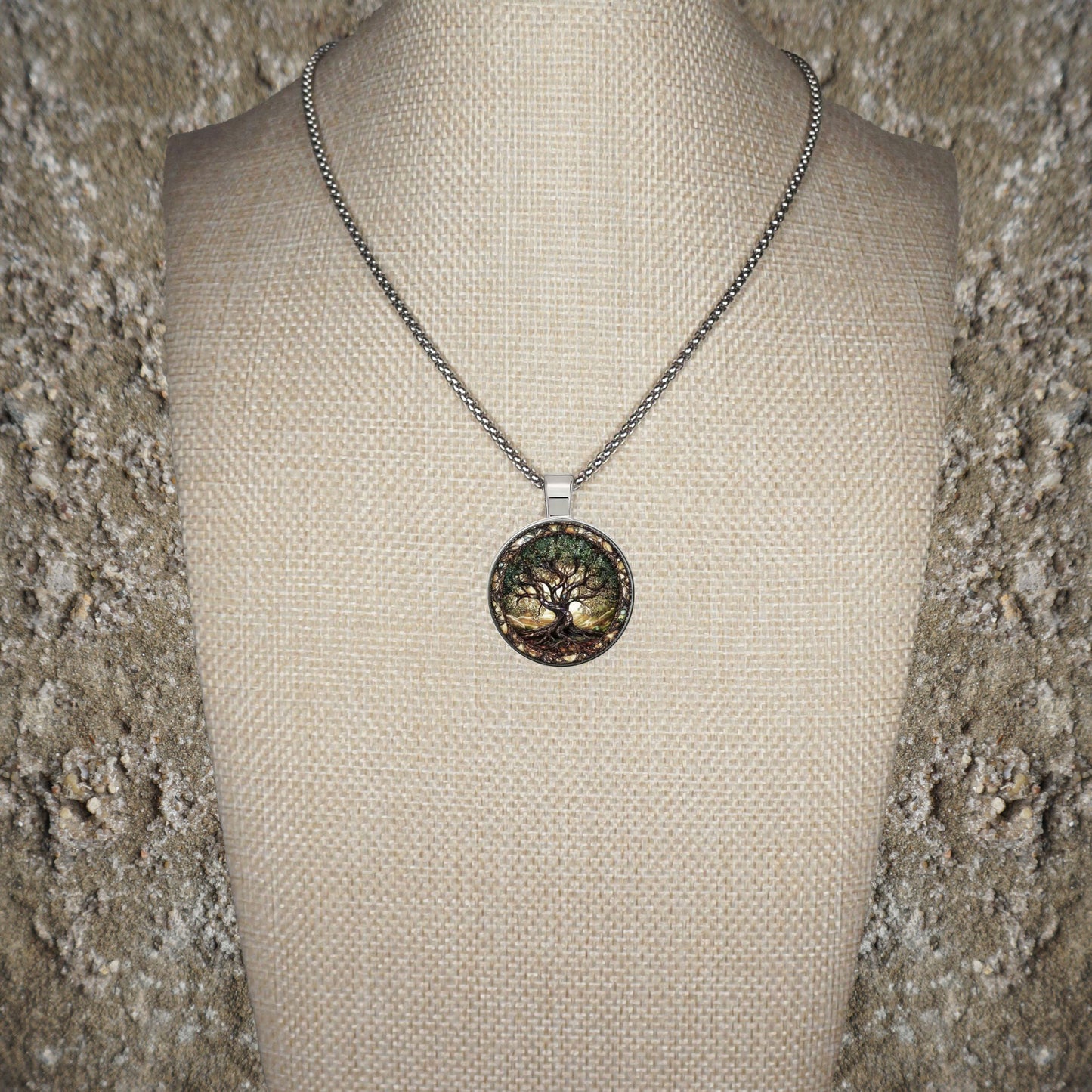 Intricate Highly Detailed 2-D Tree of Life Pendant, Stainless Steel Necklace, Length Choices