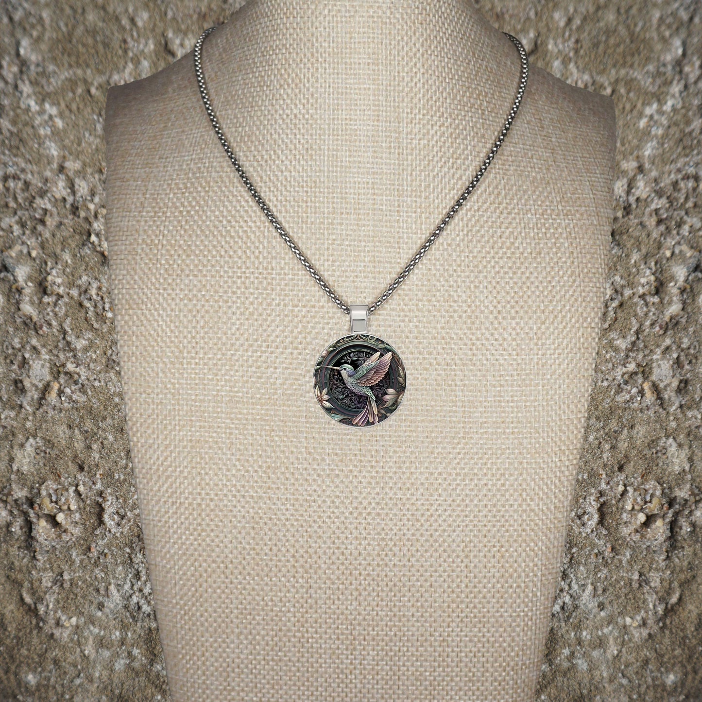 Intricate Highly Detailed Rainbow 2-D Hummingbird Boho Pendant, Stainless Steel Necklace, Length Choices