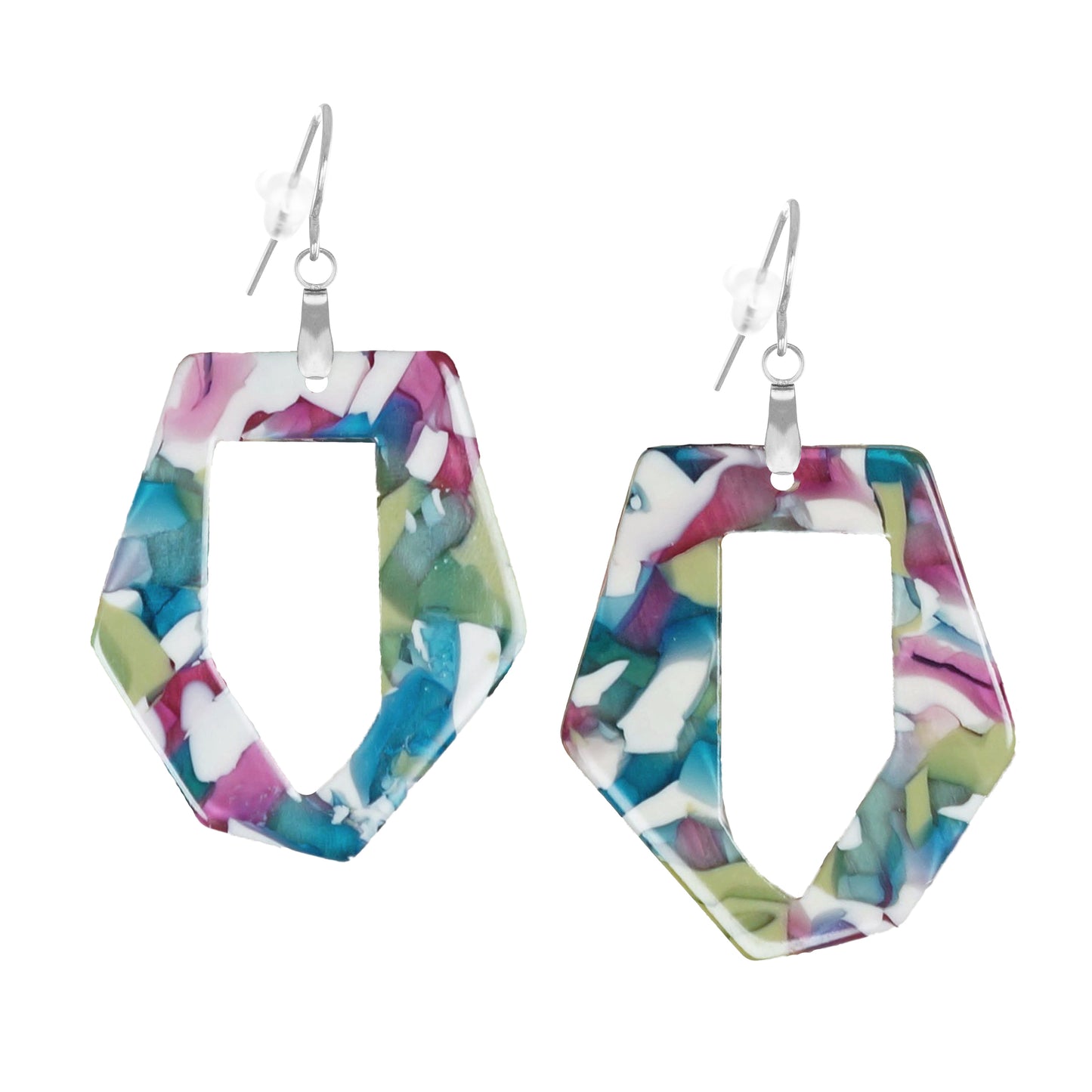 Vibrant Multi Candy Color Acrylic Lightweight Boho Statement Earrings, Hypoallergenic Platinum Ear Wires