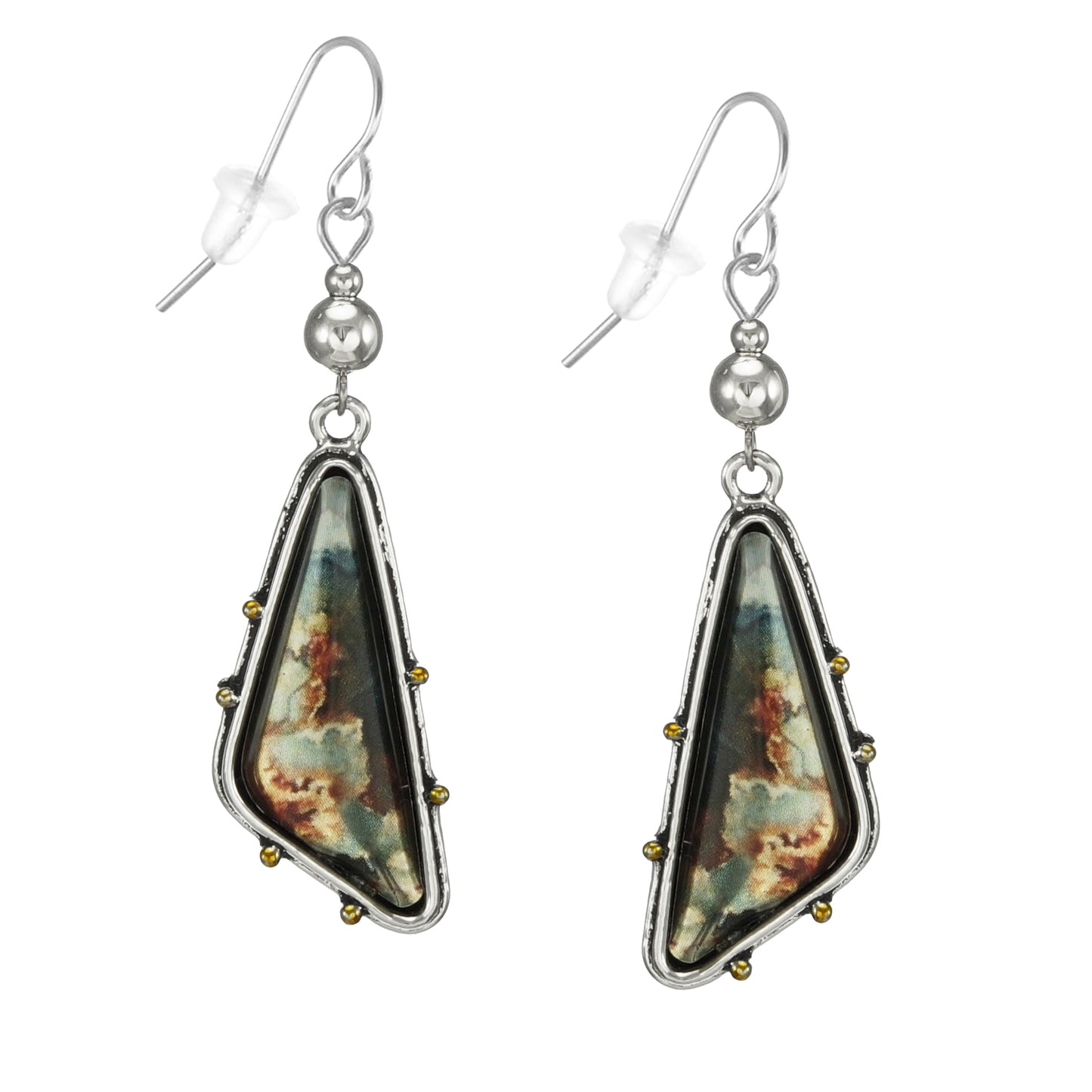 Beautiful Multi Color Abstract Silver Dangle Earrings – Hypoallergenic Earwires