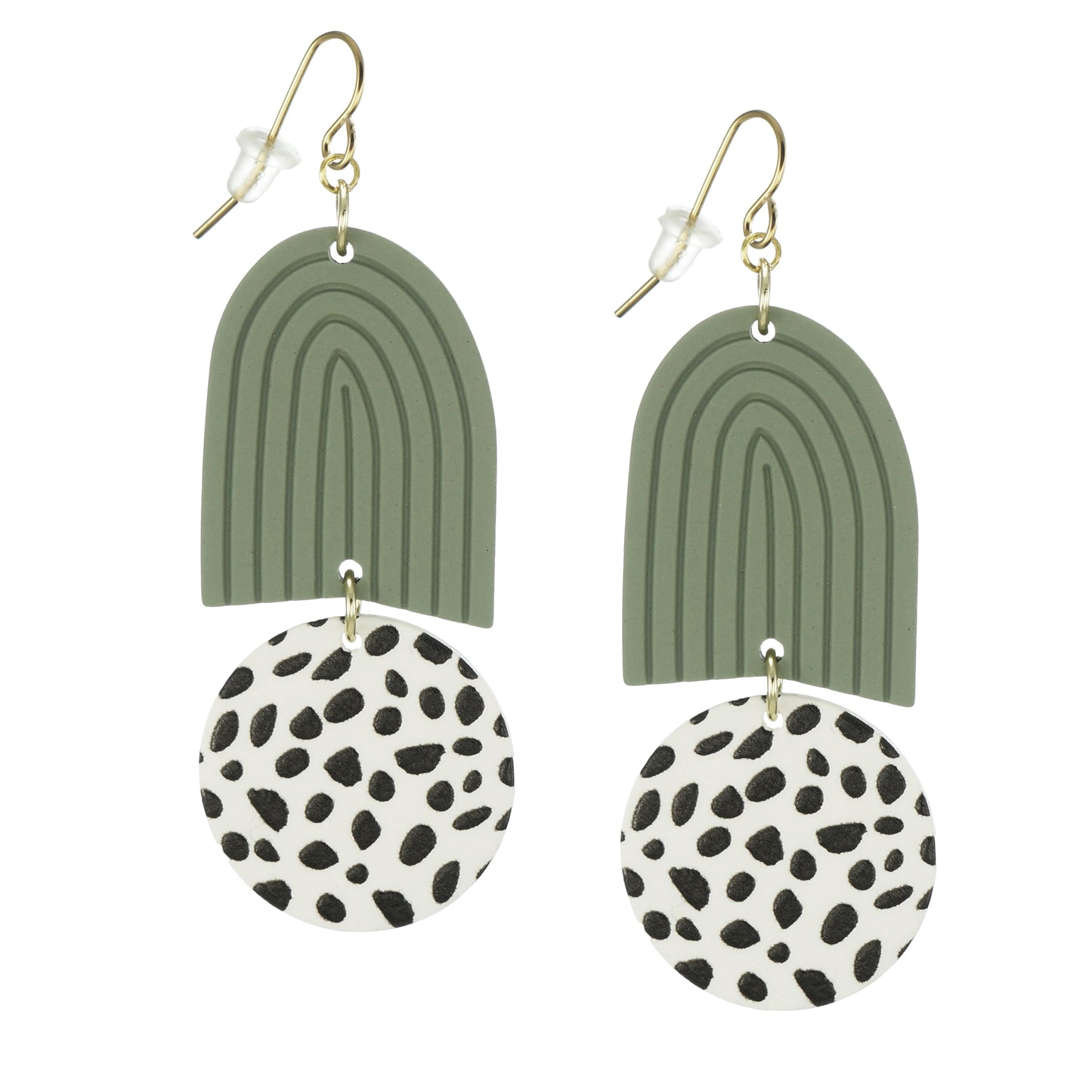 Green and White Cow Print Statement Earrings, Hypoallergenic 18K Earwires