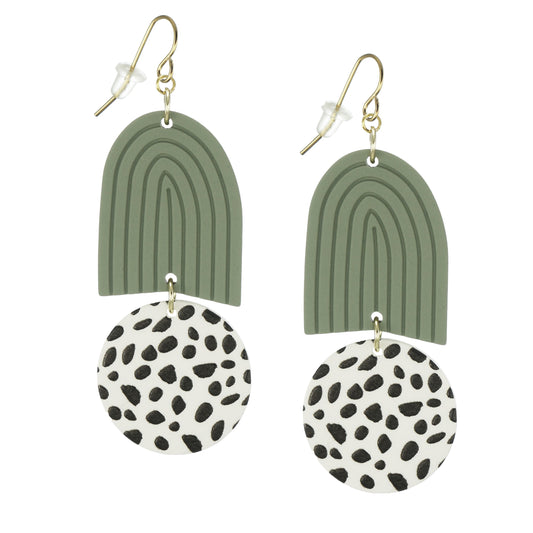 Green and White Cow Print Statement Earrings, Hypoallergenic 18K Earwires