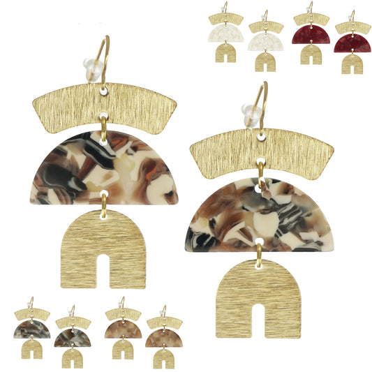 Multi Color Acrylic Boho Statement Earrings, 18K Gold Ear Wires, Color Choices