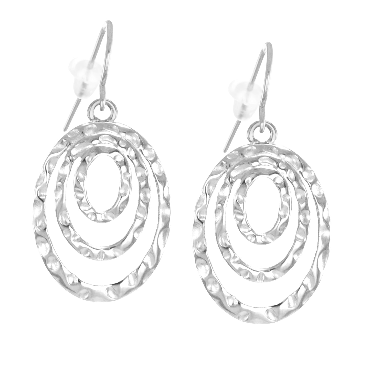 Gold or Silver Triple Hammered Hoop Minimalist Boho Dangle Earrings, Hypoallergenic Ear Wires