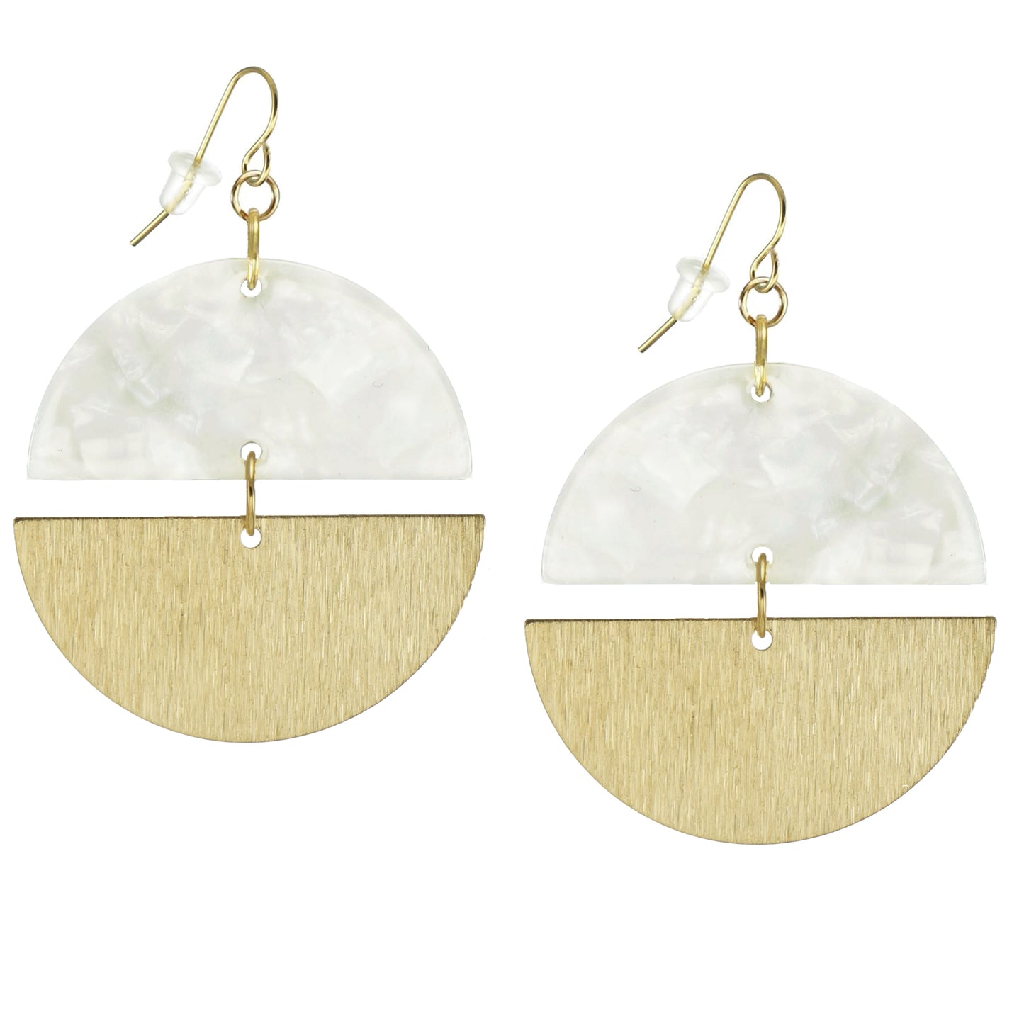 Double Gold and Colored Acrylic Boho Statement Earrings, 18K Gold Ear Wires