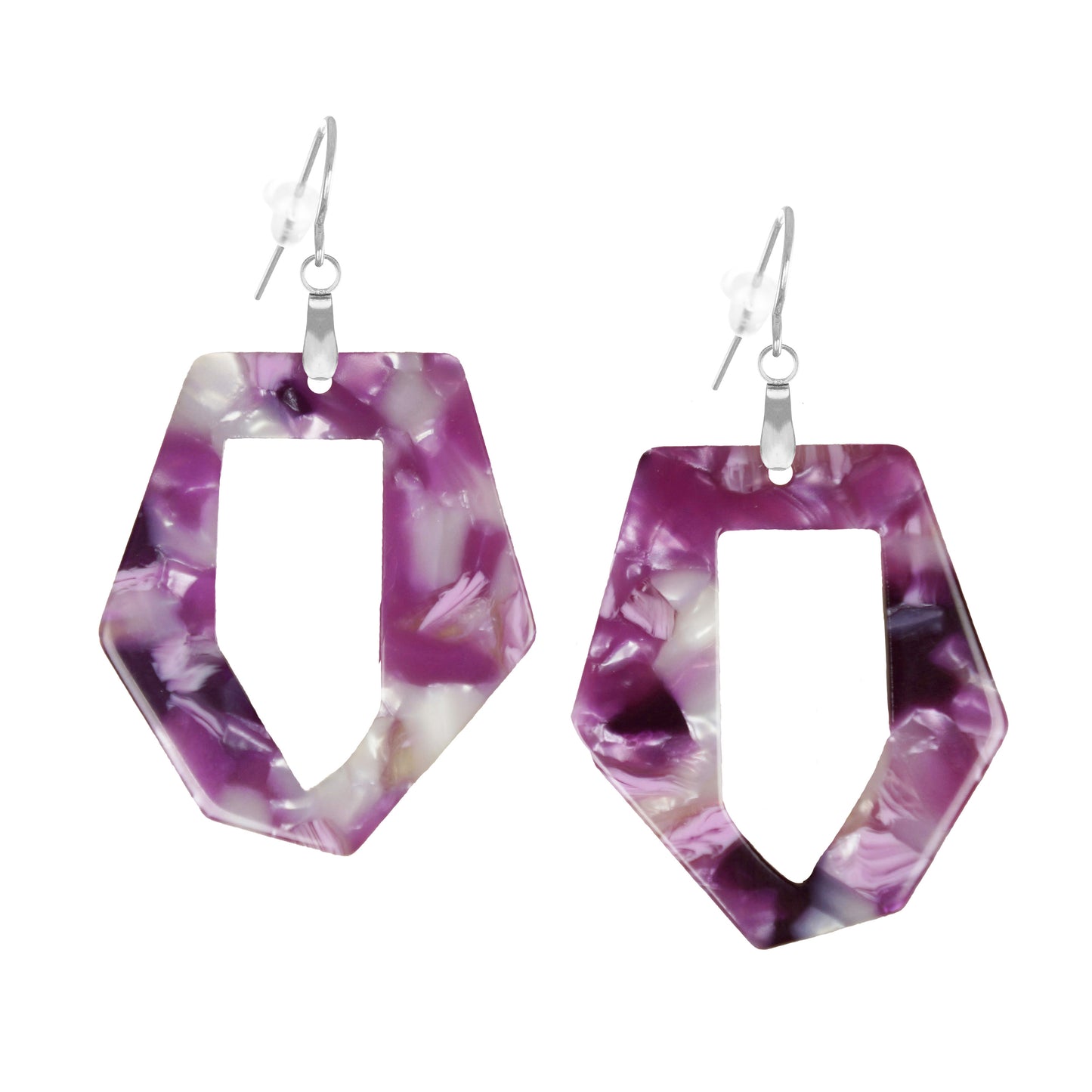 Vibrant Purple Acrylic Lightweight Statement Earrings, Hypoallergenic Platinum Ear Wires