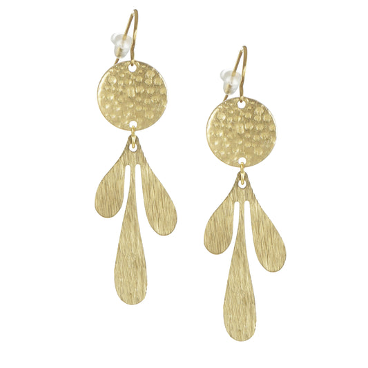 Brushed Gold Petals Dangle Earrings, 18K Gold Ear Wires