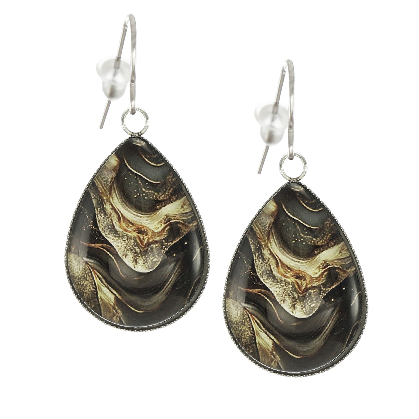 Intricate Brown & Gold Boho Teardrop Earrings, Hypoallergenic Platinum Ear Wires