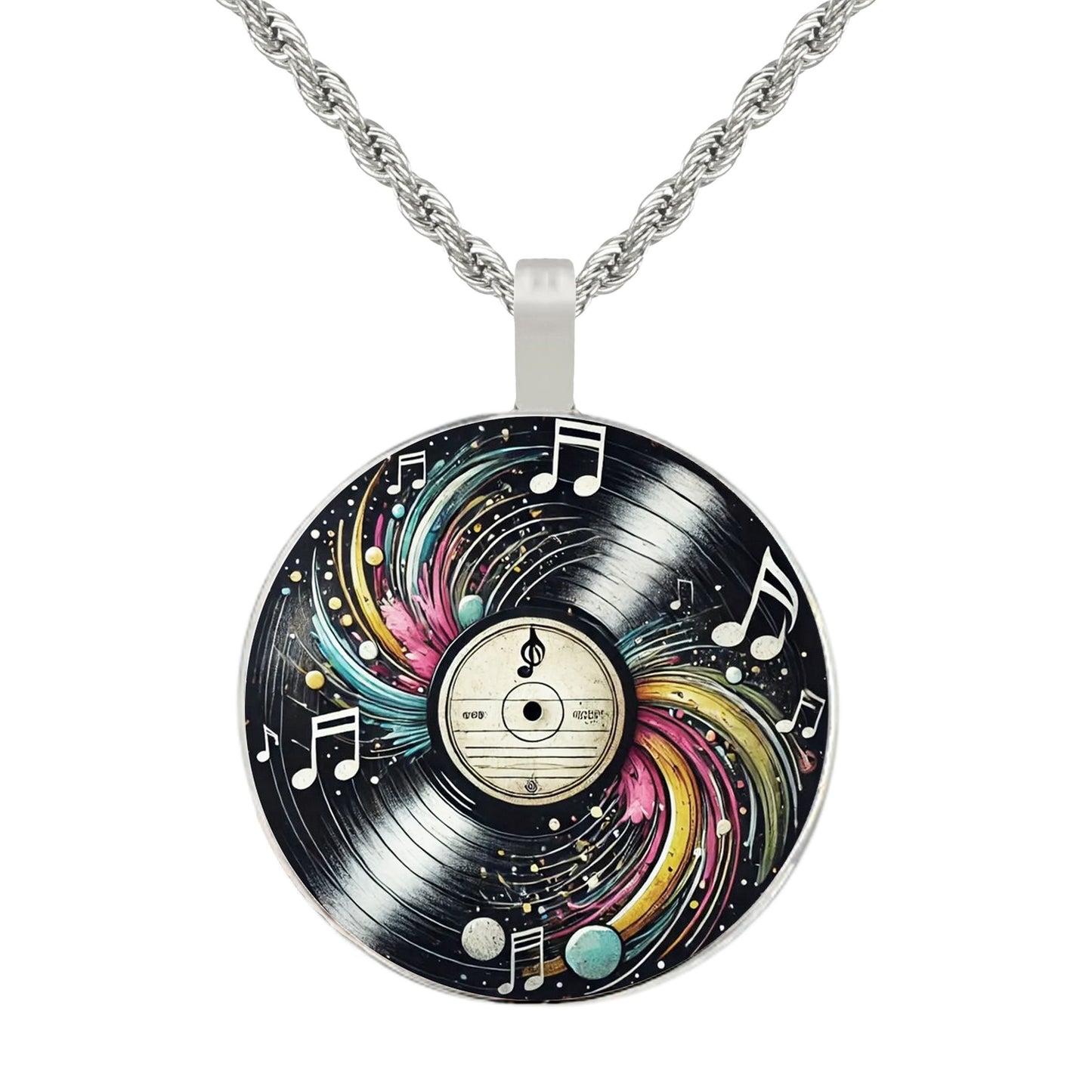 Intricate Highly Detailed Vinyl LP Record Pendant Necklace, Stainless Steel Rope Chain, 20 Inch, Gift for Him or Her