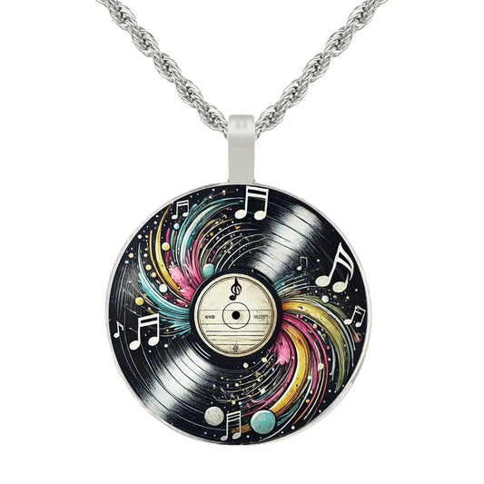 Intricate Highly Detailed Vinyl LP Record Pendant Necklace, Stainless Steel Rope Chain, 20 Inch, Gift for Him or Her