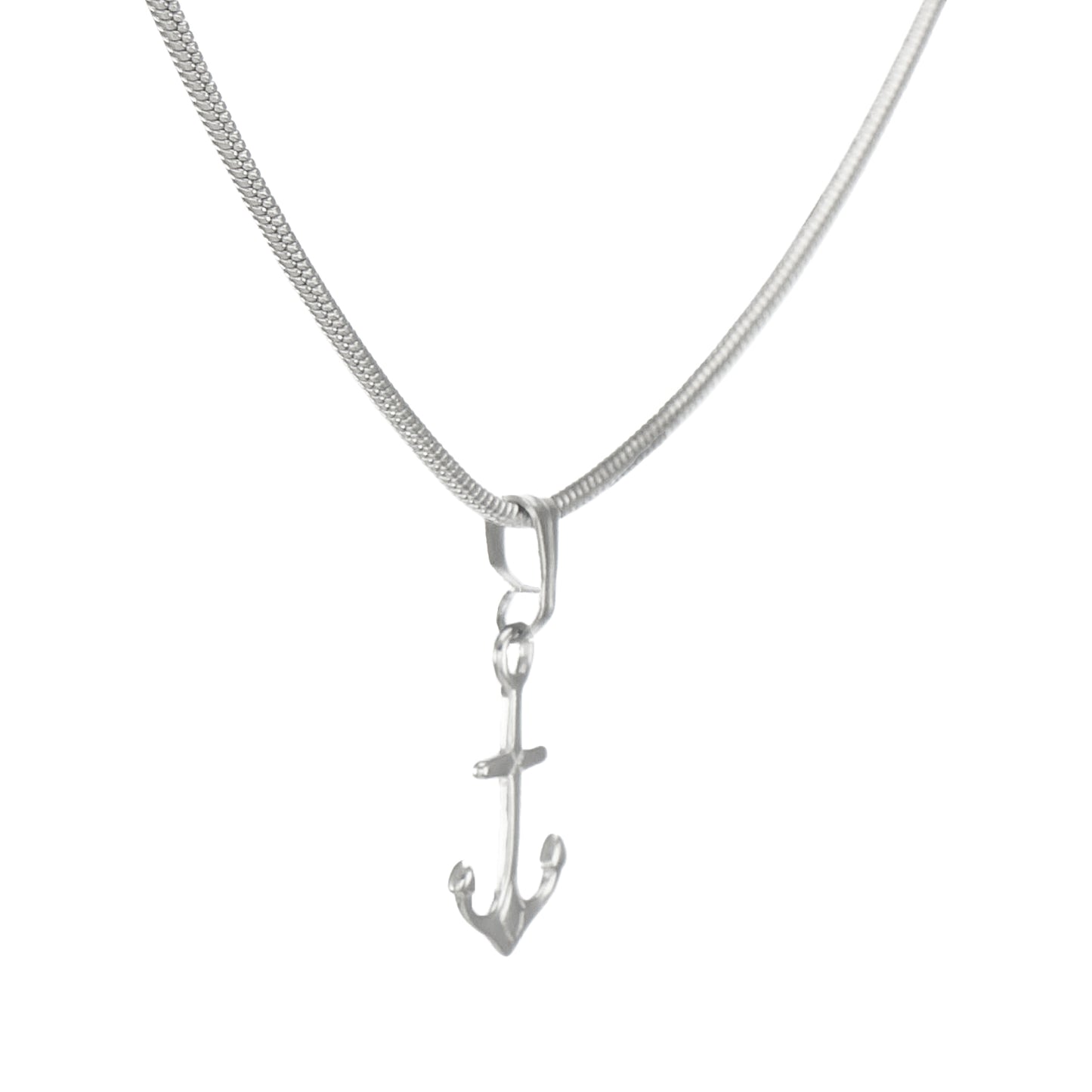 Small and Dainty Sterling Silver Anchor Charm, Stainless Steel Snake Chain Necklace, Length Choices