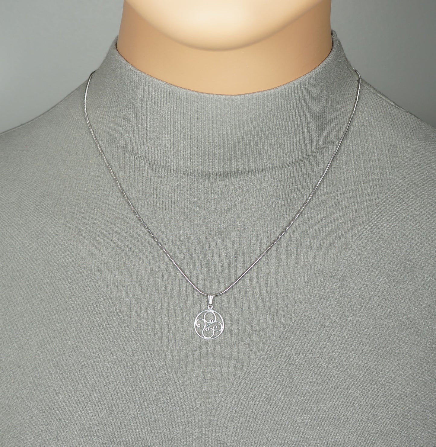 Small and Dainty Sterling Silver Filigree Charm, Stainless Steel Snake Chain Necklace, Length Choices