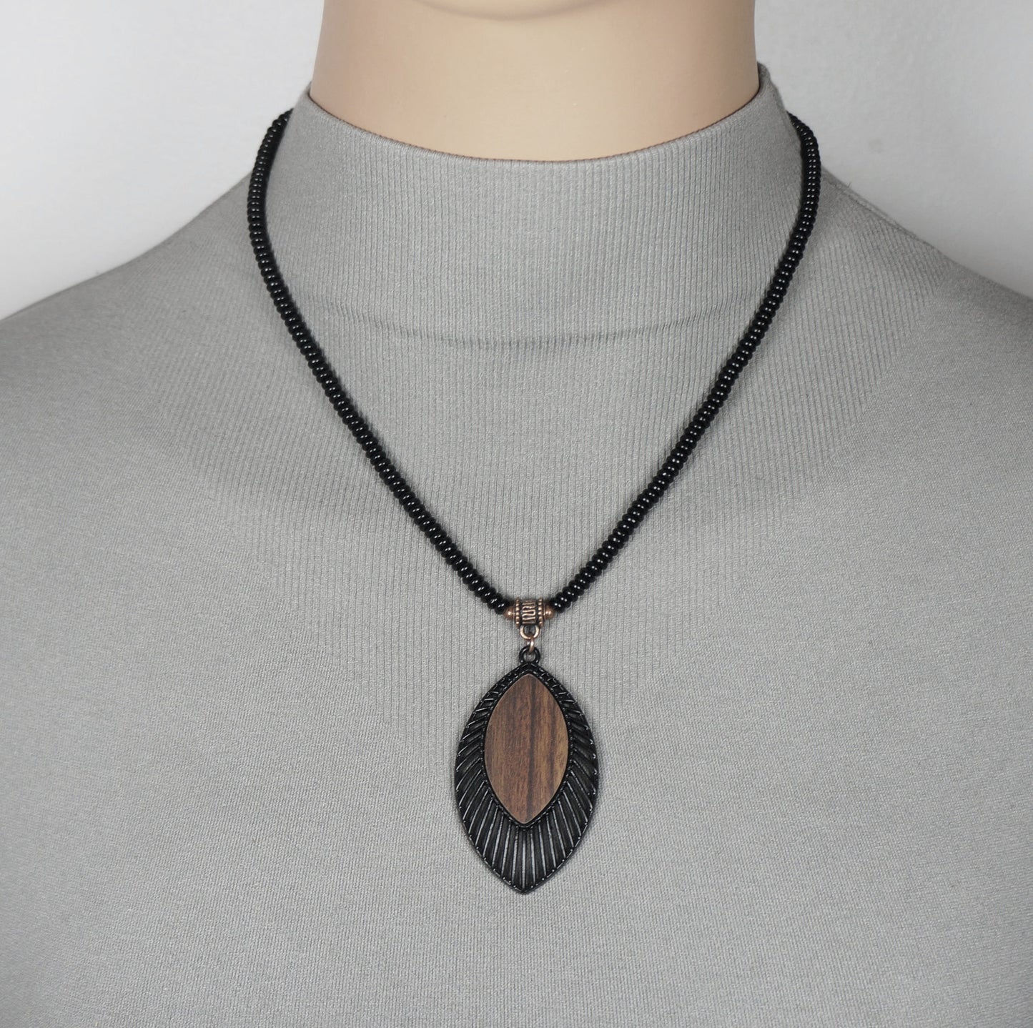 Unique Black Diamond Shape Pendant with Black Glass Statement Necklace, Length Choice
