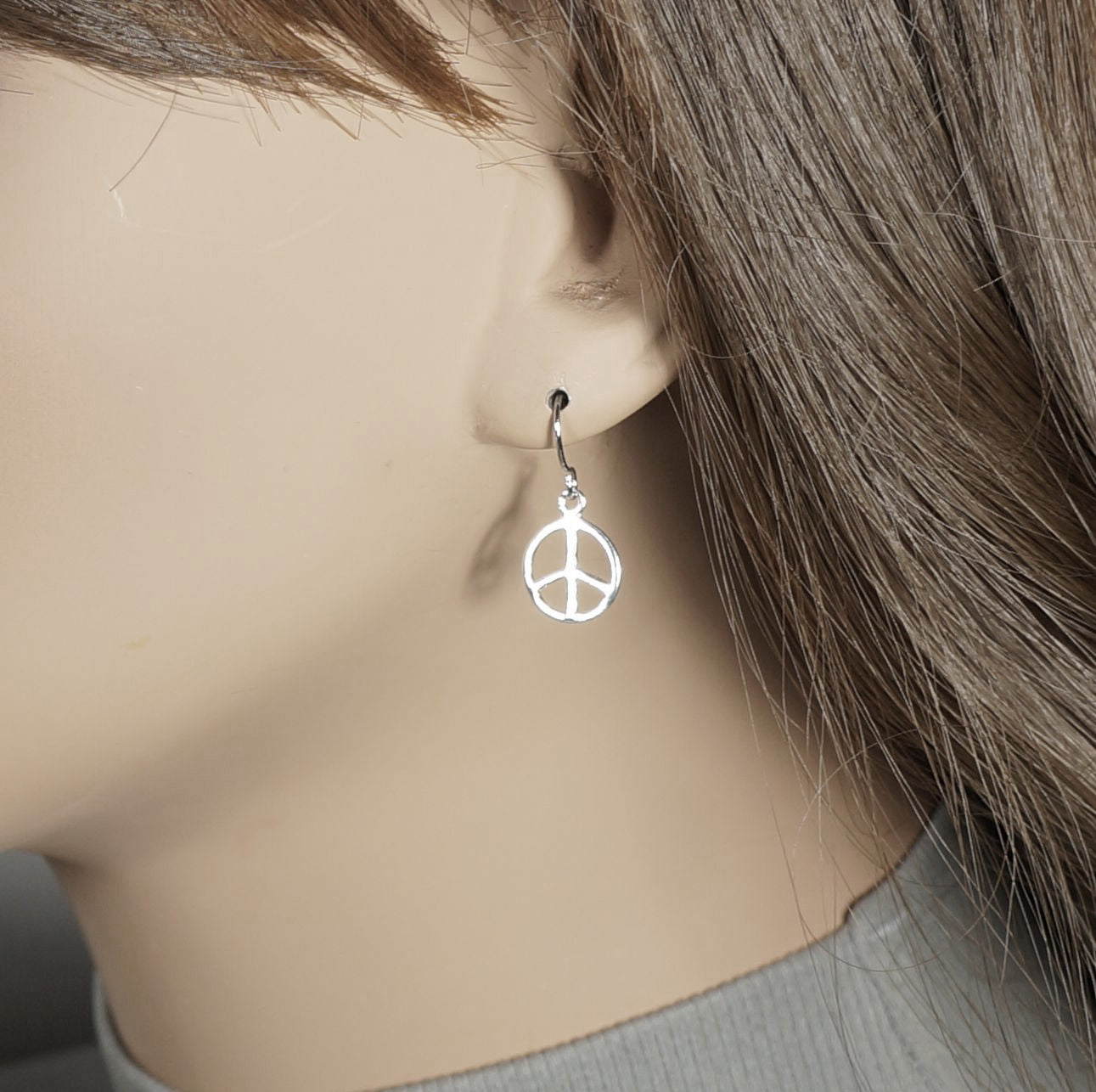 Dainty Small Sterling Silver Peace Earrings, Hypoallergenic Platinum Ear Wires