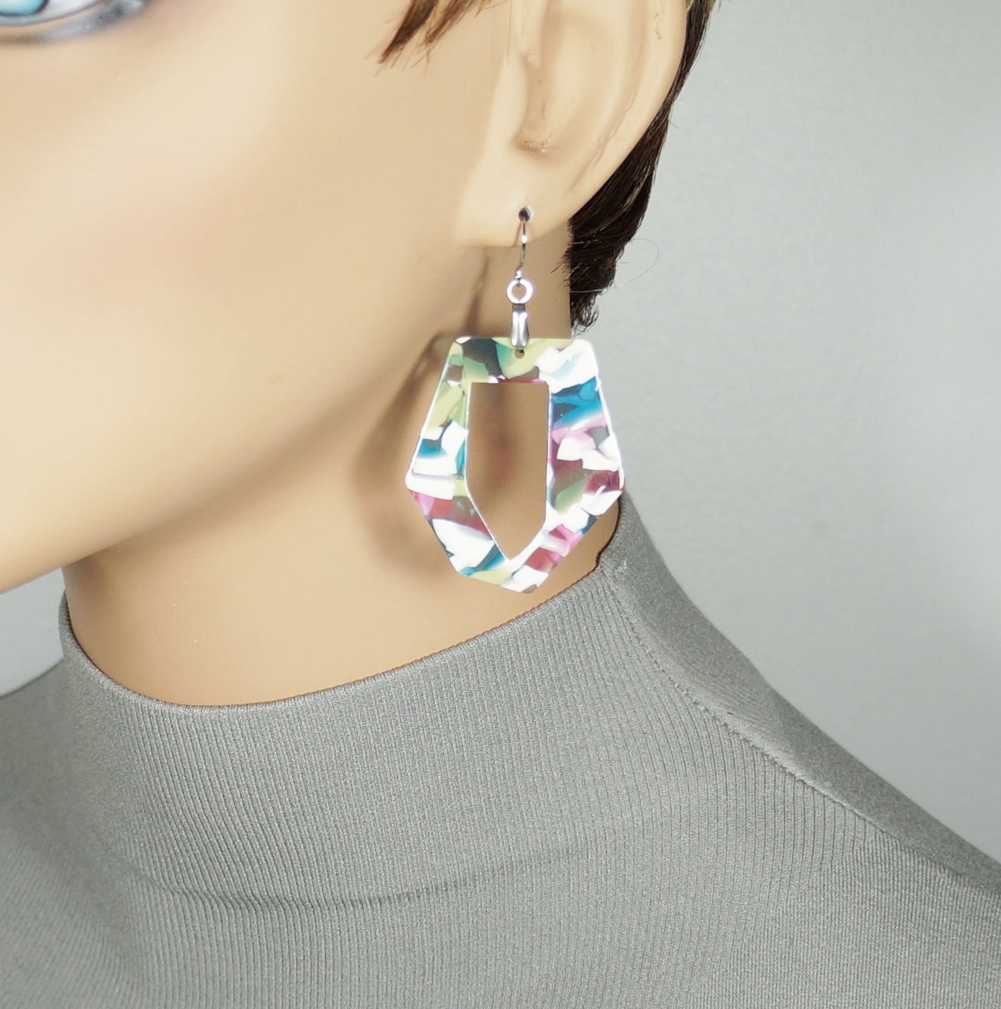 Vibrant Multi Candy Color Acrylic Lightweight Boho Statement Earrings, Hypoallergenic Platinum Ear Wires