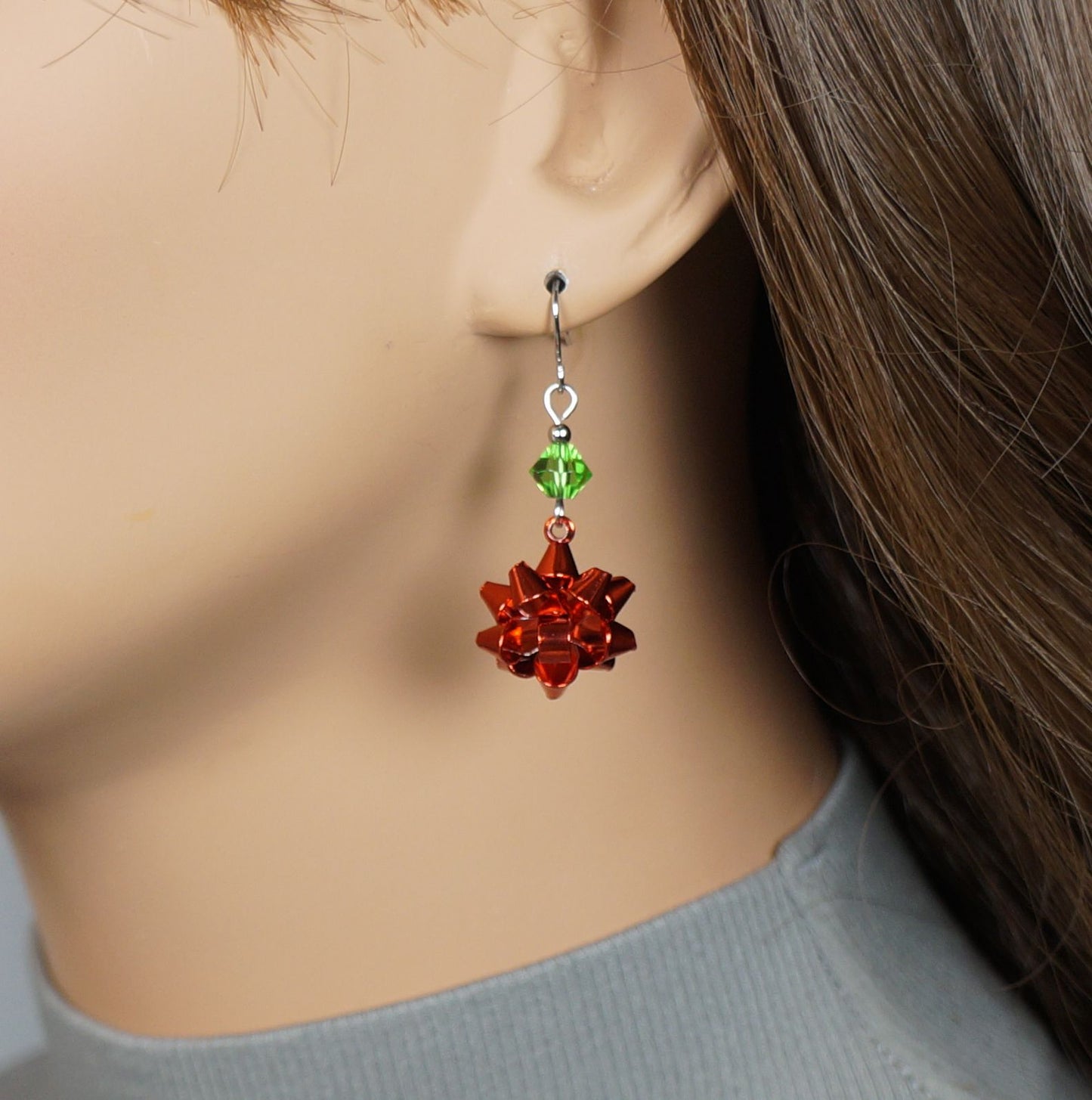 Color Choices, Holiday Bow Earrings with Swarovski Crystals, Hypoallergenic Ear Wires