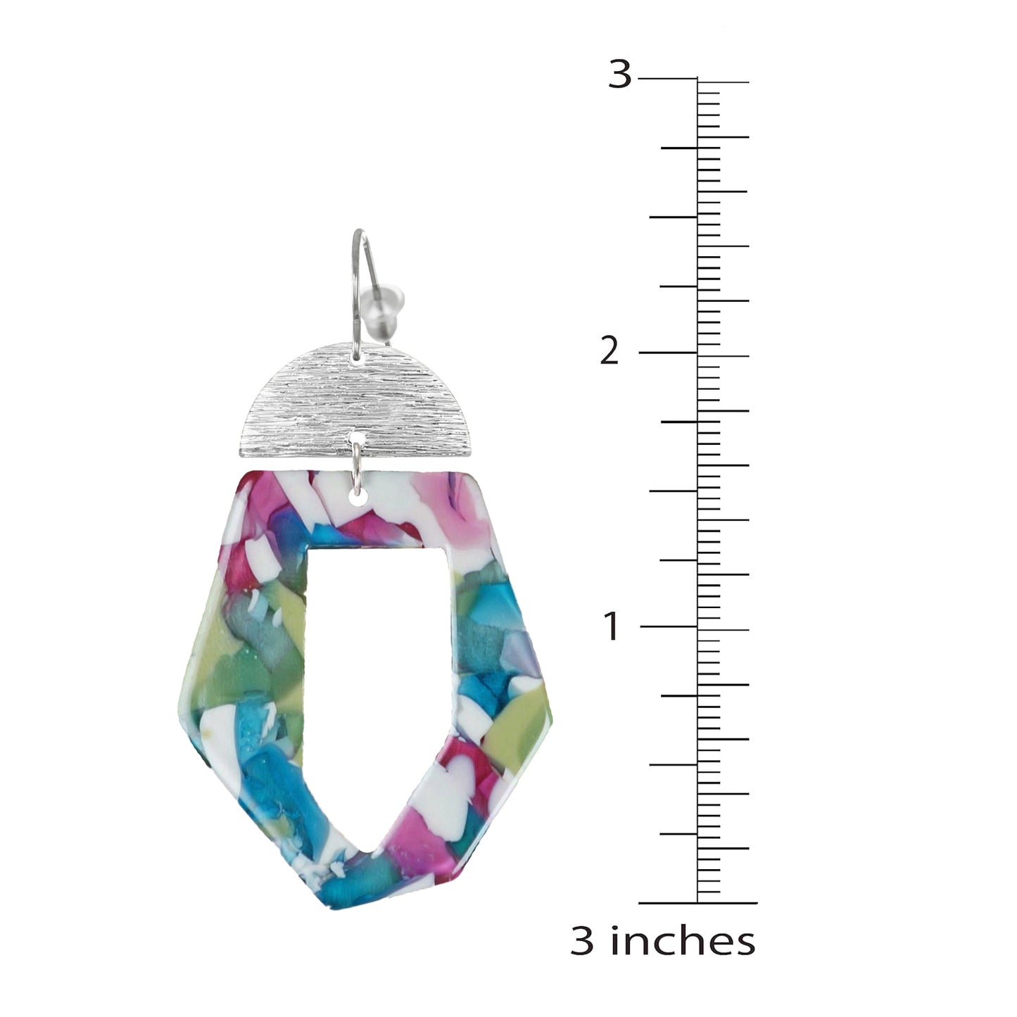 Vibrant Multi Color Acrylic and Silver Moon Statement Earrings, Platinum Ear Wires