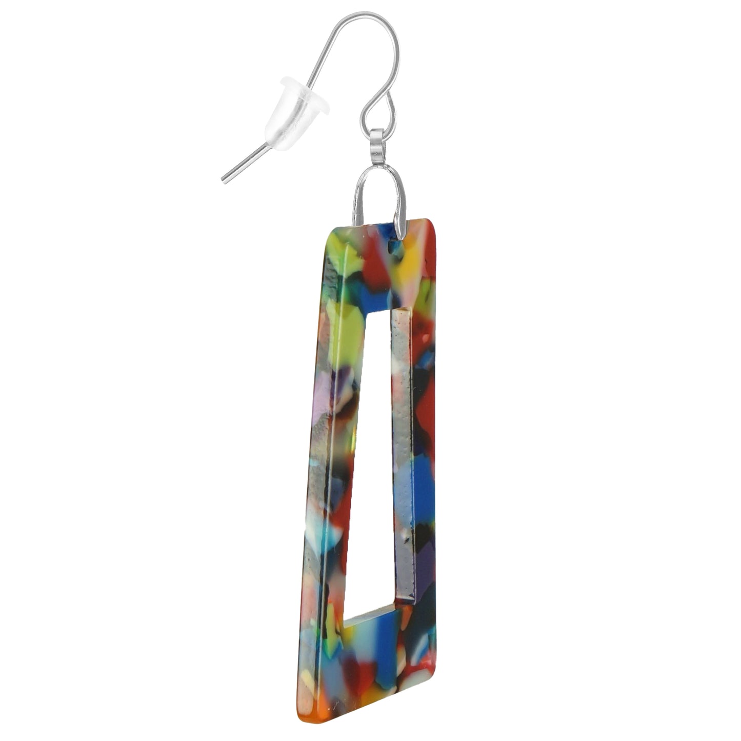 Vibrant Rectangle Multi, Red or Black Acrylic Boho Statement Earrings, Hypoallergenic Platinum Ear Wires