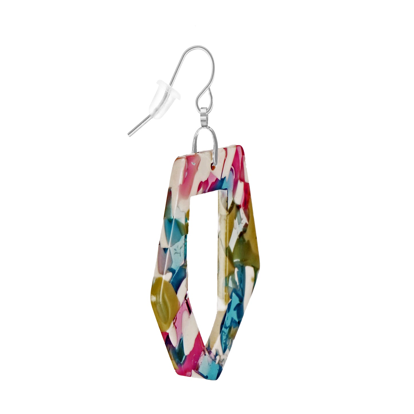 Vibrant Multi Candy Color Acrylic Lightweight Boho Statement Earrings, Hypoallergenic Platinum Ear Wires