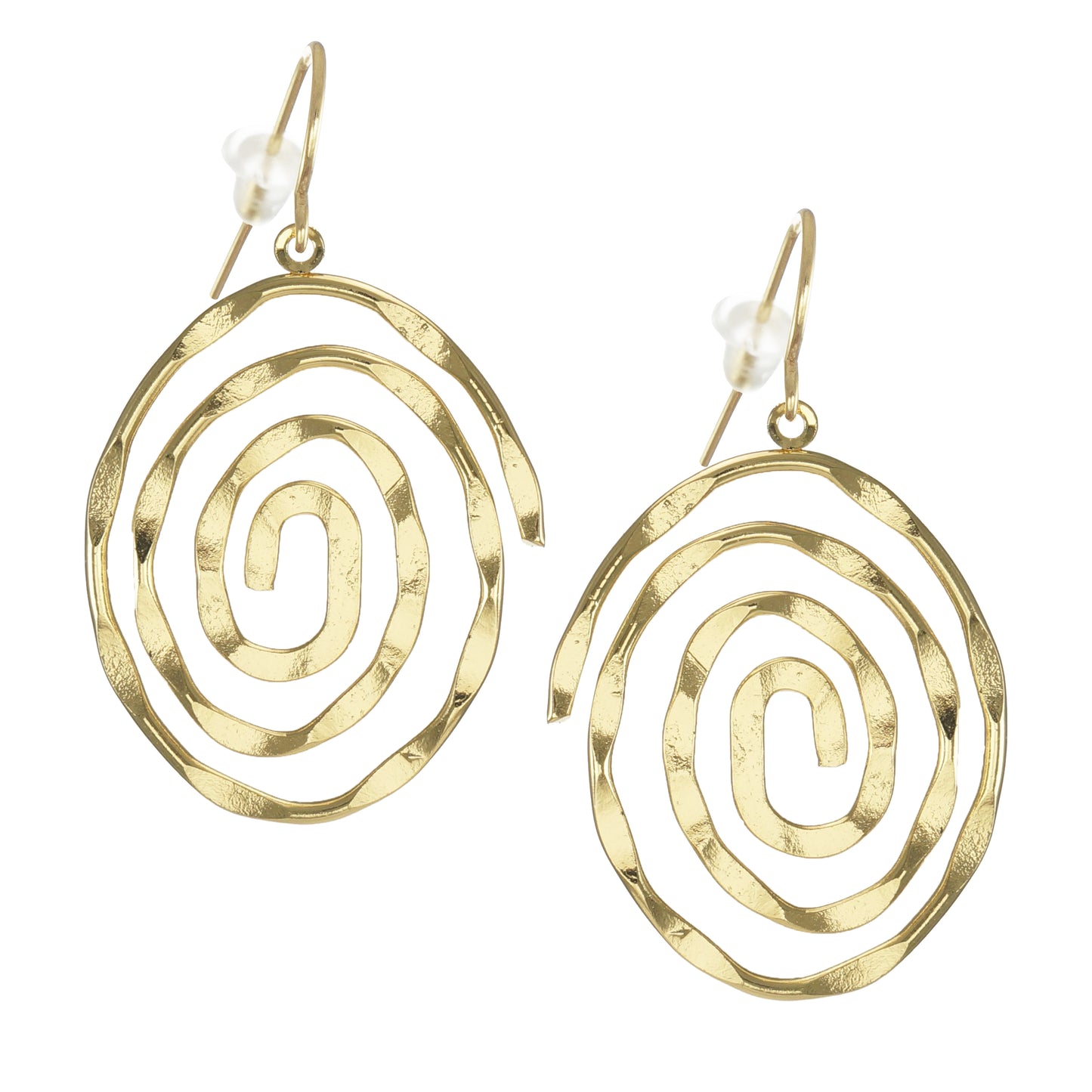 Lightweight Hammered Gold Spiral Statement Earrings, 18K Gold Ear Wires