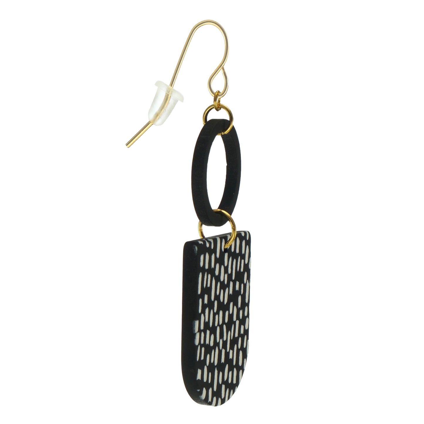 Beautiful Black and White Acrylic D Shape Spotted Statement Earrings – Hypoallergenic 18K Gold Ear Wires