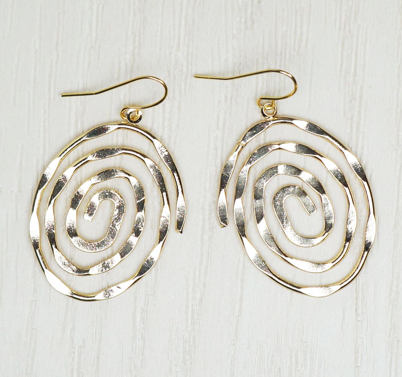 Lightweight Hammered Gold Spiral Statement Earrings, 18K Gold Ear Wires