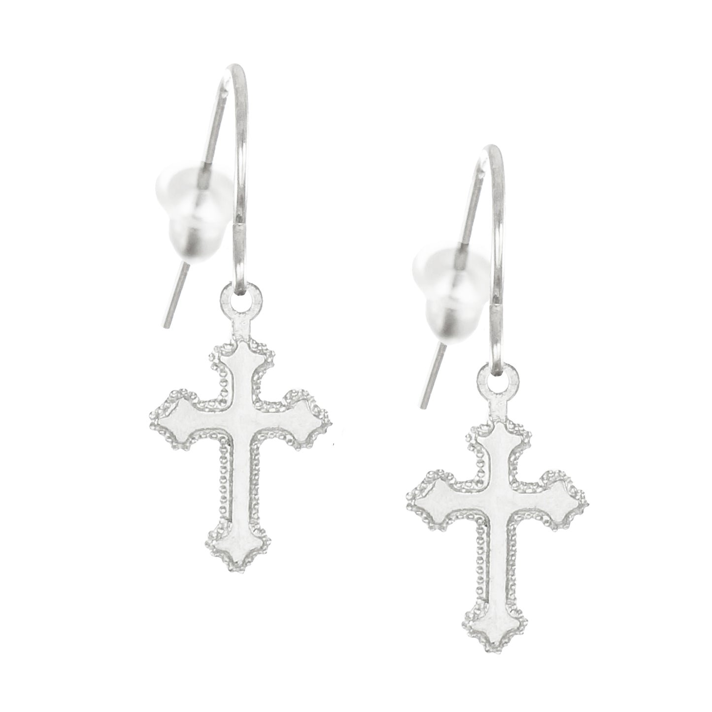 Small and Dainty .925 Sterling Silver Cross Earrings, Platinum Ear Wires
