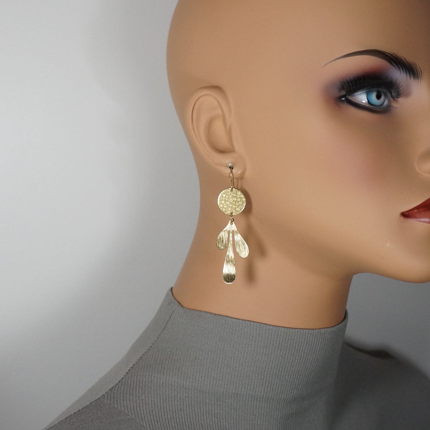 Brushed Gold Petals Dangle Earrings, 18K Gold Ear Wires