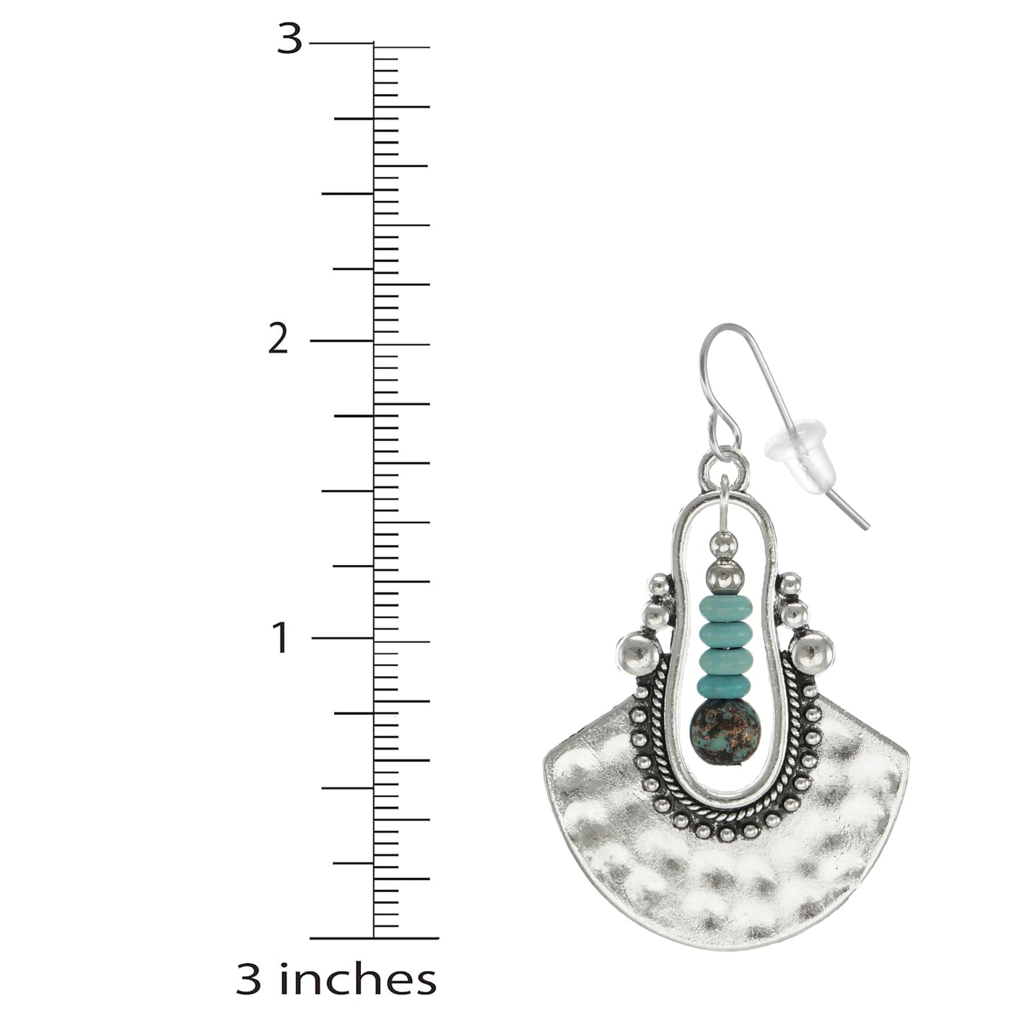 Rustic Silver and Turquoise Boho Ethnic Dangle Earrings, Platinum Ear Wires