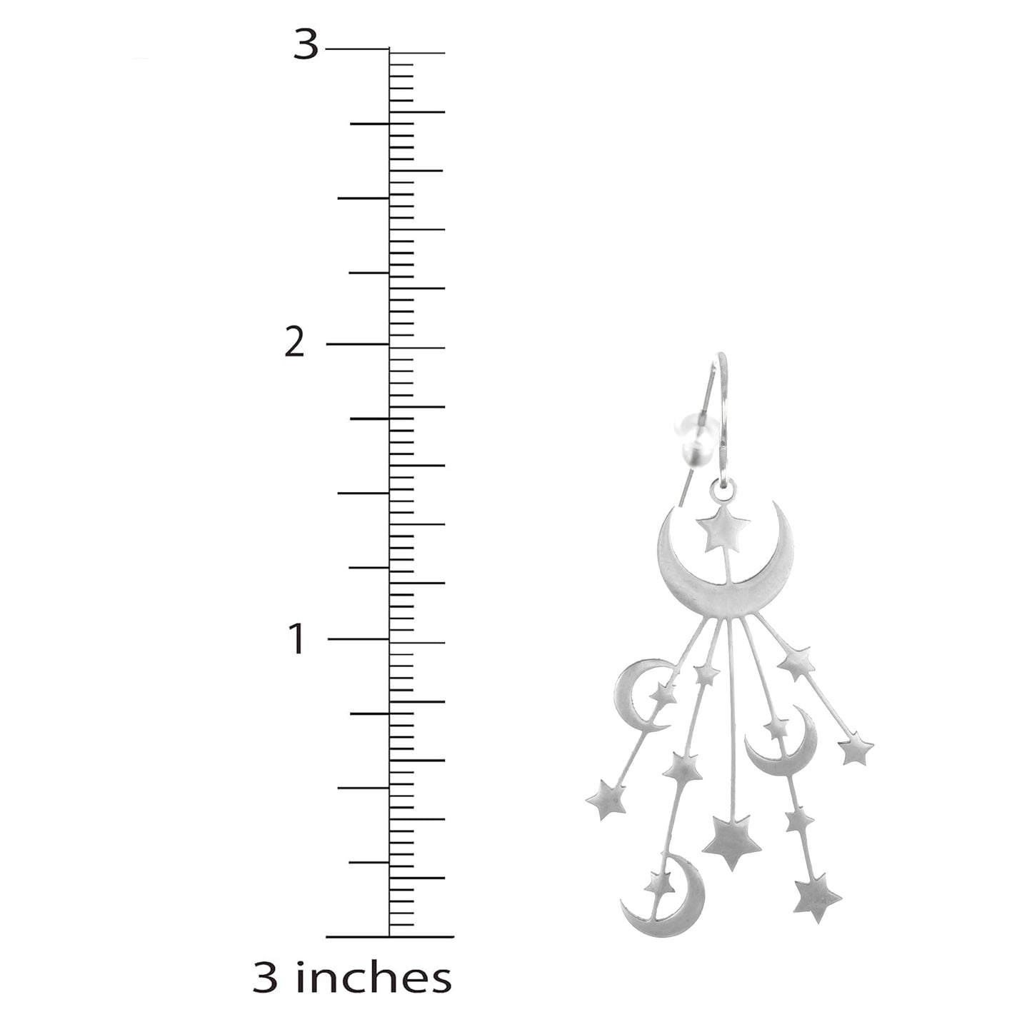 Beautiful Silver Celestial Moon and Stars Stainless Steel Statement Earrings, Hypoallergenic Platinum Ear Wires