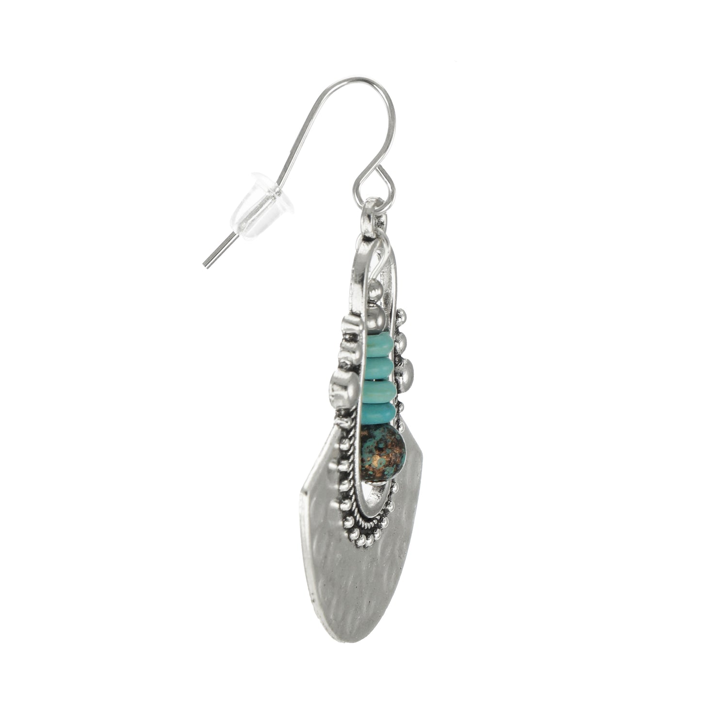Rustic Silver and Turquoise Boho Ethnic Dangle Earrings, Platinum Ear Wires