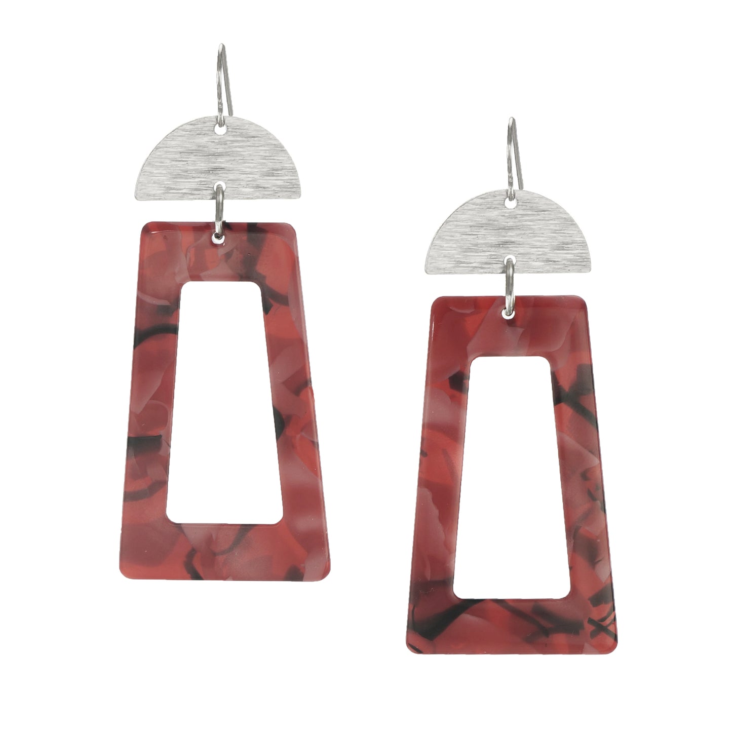 Vibrant Confetti Rectangle & Brushed Half Moon Boho Statement Earrings, Platinum Wires, Color Choice