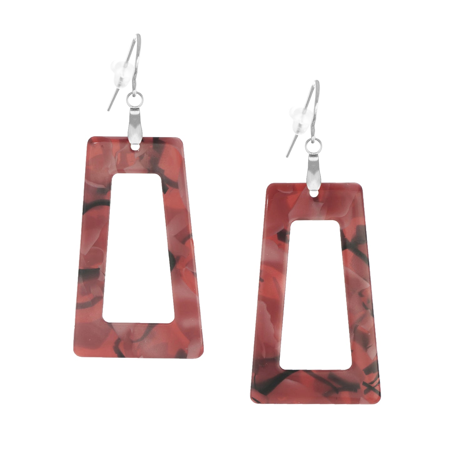 Vibrant Rectangle Multi, Red or Black Acrylic Boho Statement Earrings, Hypoallergenic Platinum Ear Wires