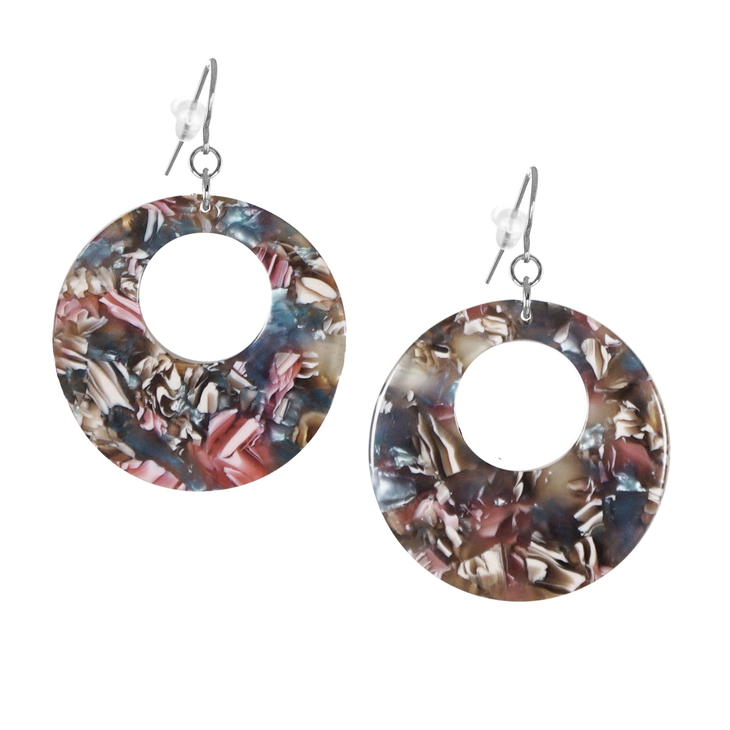 Lightweight Acrylic Boho Donut Statement Earrings, Platinum Ear Wires, Black or Red