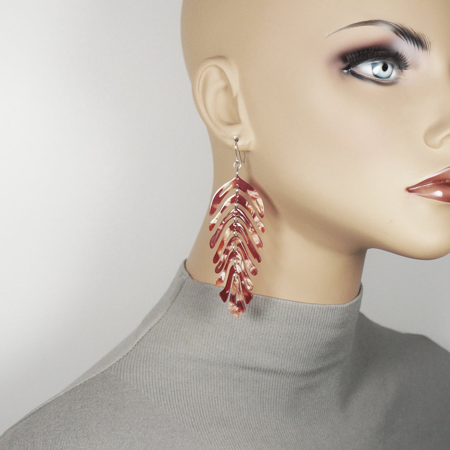 Large Vibrant Acrylic Leaf Statement Earrings, Hypoallergenic, Color Choices