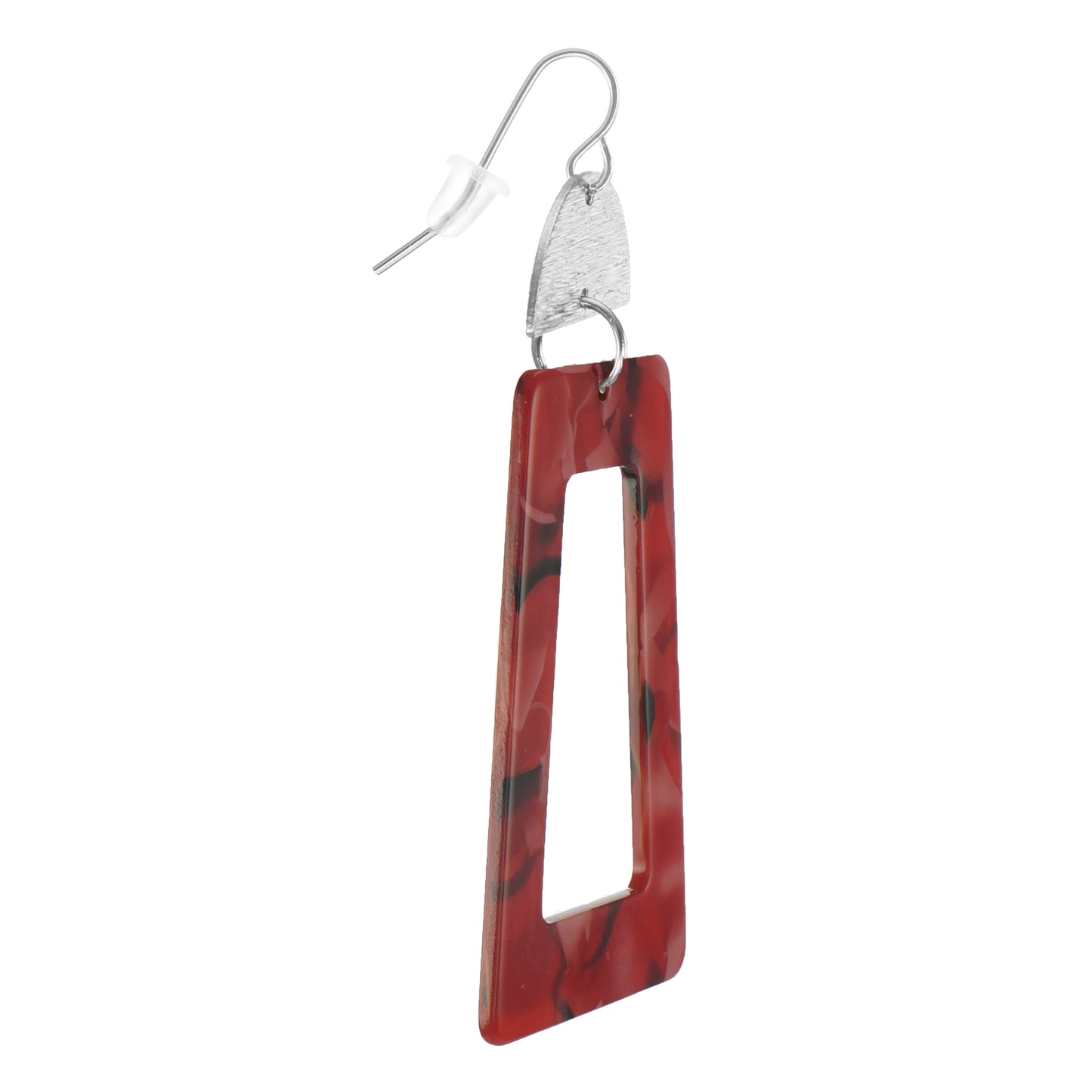 Vibrant Confetti Rectangle & Brushed Half Moon Boho Statement Earrings, Platinum Wires, Color Choice