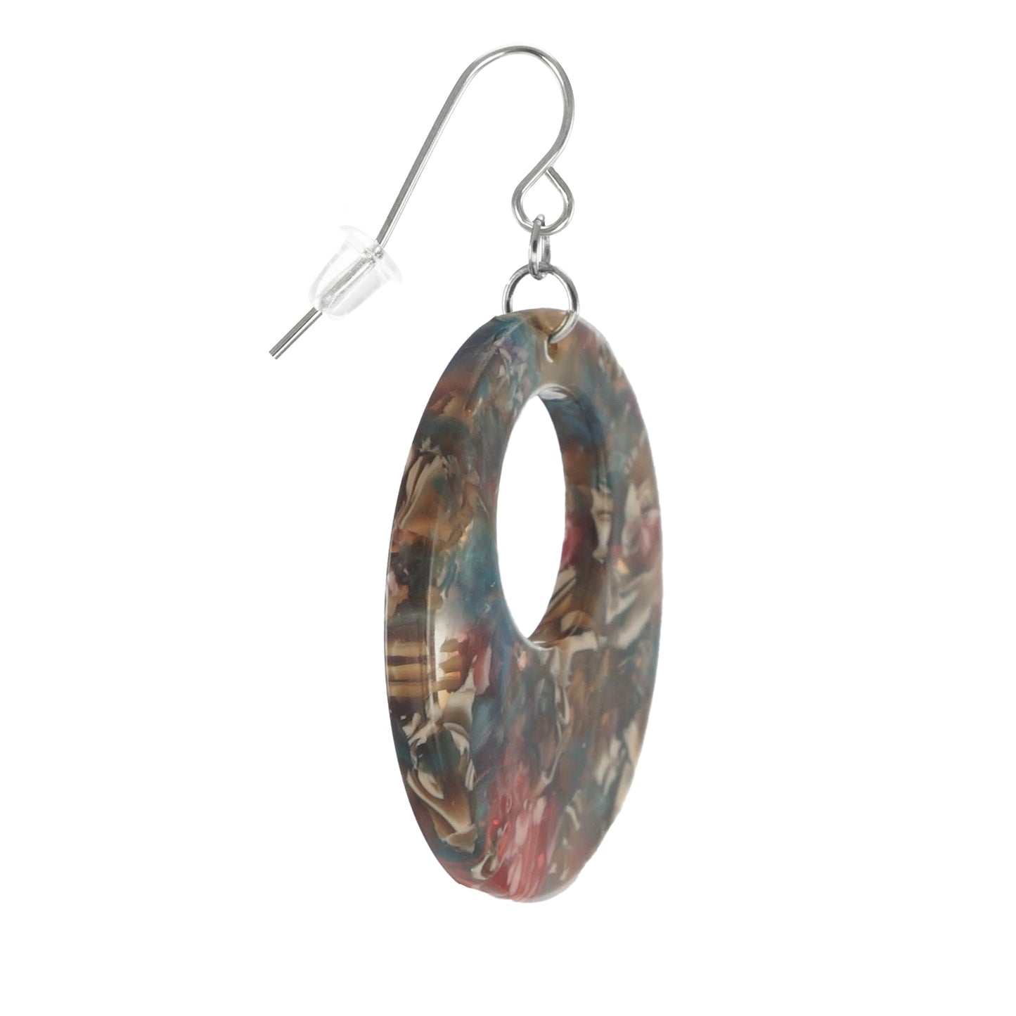 Lightweight Acrylic Boho Donut Statement Earrings, Platinum Ear Wires, Black or Red
