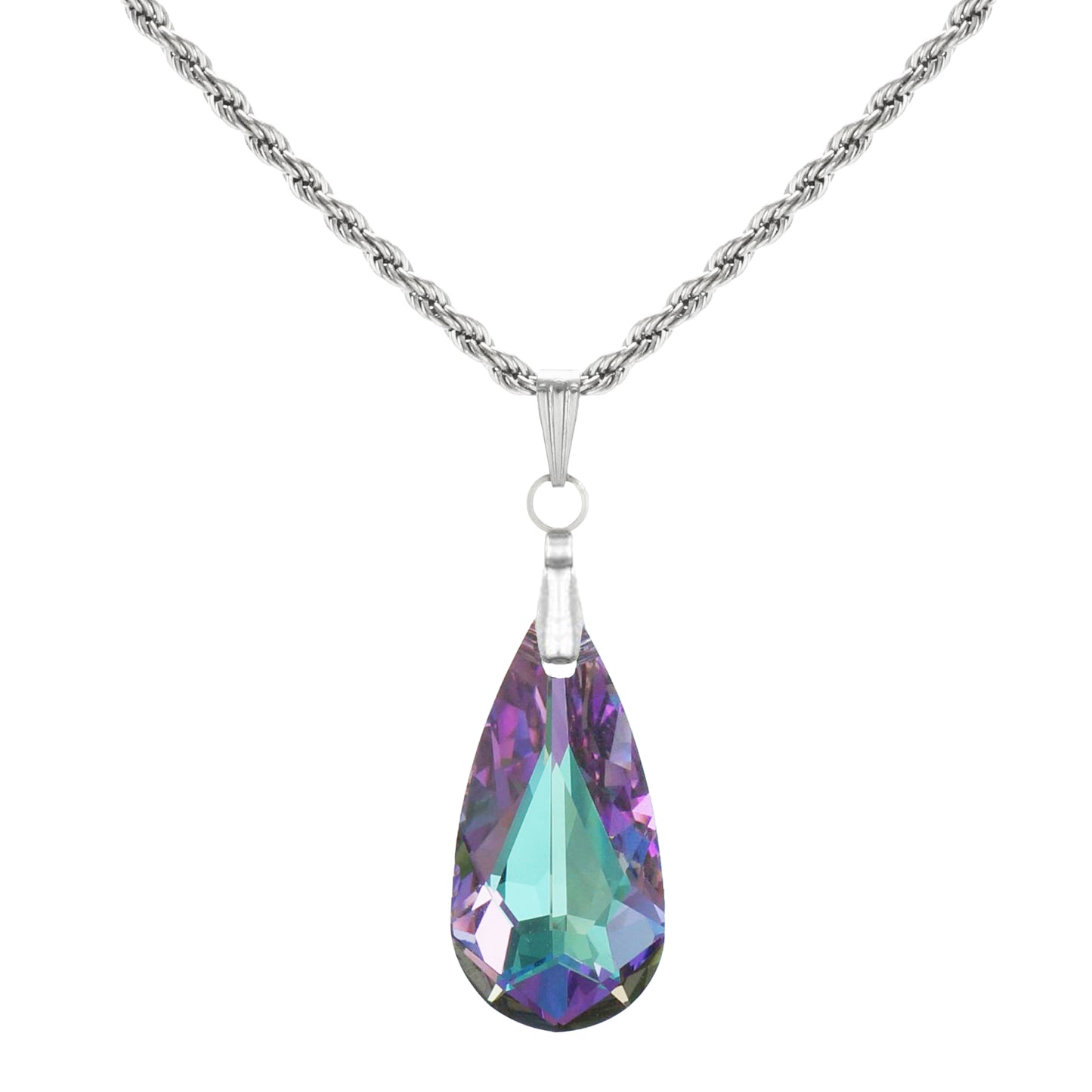 Swarovski Crystal Teardrop Necklace, 20 inch Stainless Steel Rope Chain Crystal Color Choices, Gift for Her
