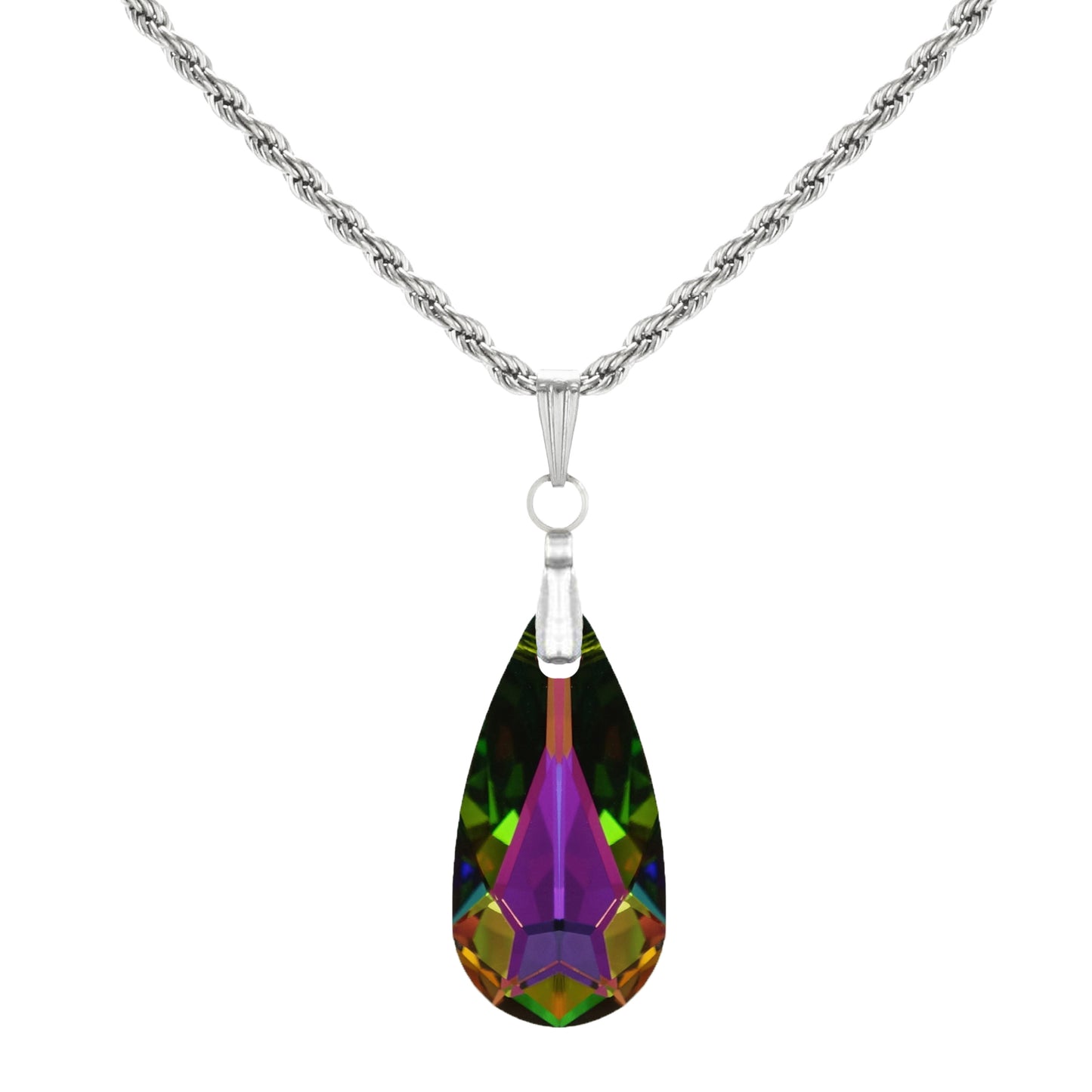 Swarovski Crystal Teardrop Necklace, 20 inch Stainless Steel Rope Chain Crystal Color Choices, Gift for Her