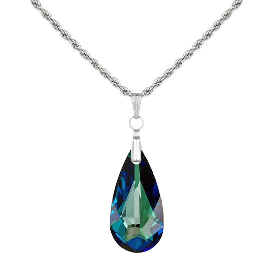 Swarovski Crystal Teardrop Necklace, 20 inch Stainless Steel Rope Chain Crystal Color Choices, Gift for Her