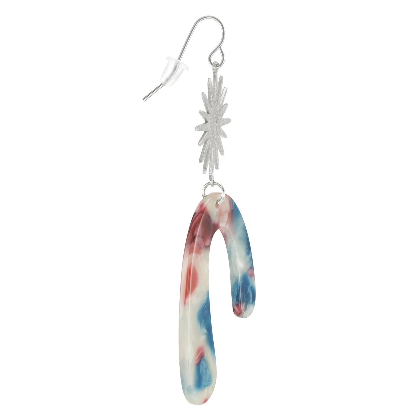 Red White & Blue Silver Starburst Sun Boho Statement Earrings, Platinum Wires