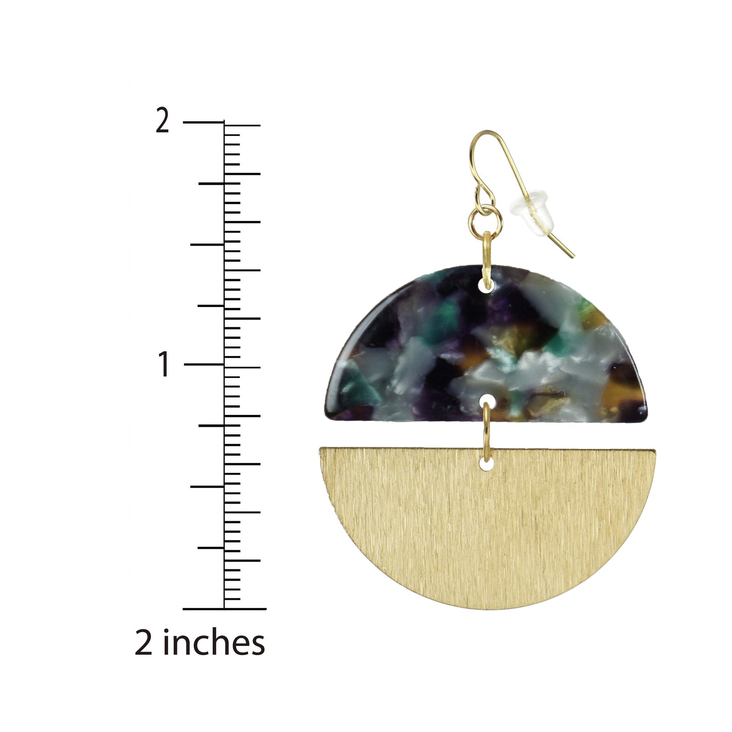Double Gold and Colored Acrylic Boho Statement Earrings, 18K Gold Ear Wires