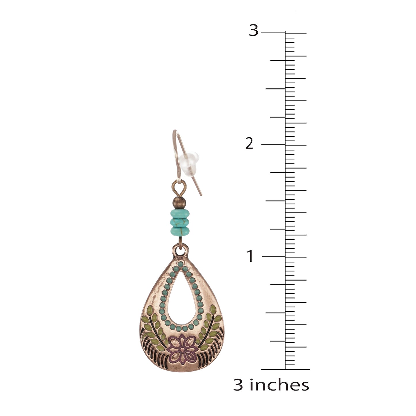 Boho Copper Flower Teardrop with Turquoise Gemstone Dangle Earrings, Hypoallergenic Rose Gold Ear Wires