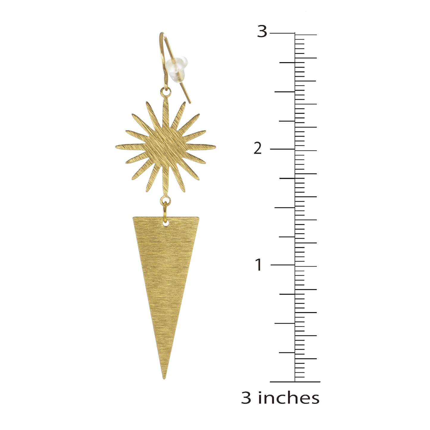 Celestial Brushed Gold Star Long Triangle Dangle Earrings, 18K Gold Ear Wires