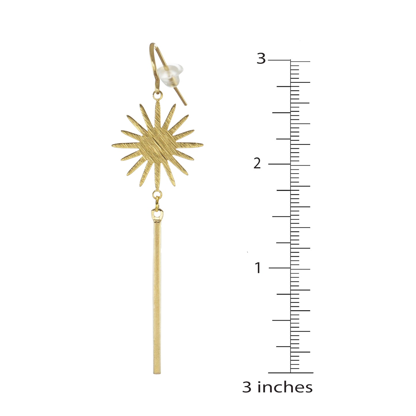 Celestial Brushed Gold Star Long Minimalist Dangle Earrings, 18K Gold Ear Wires