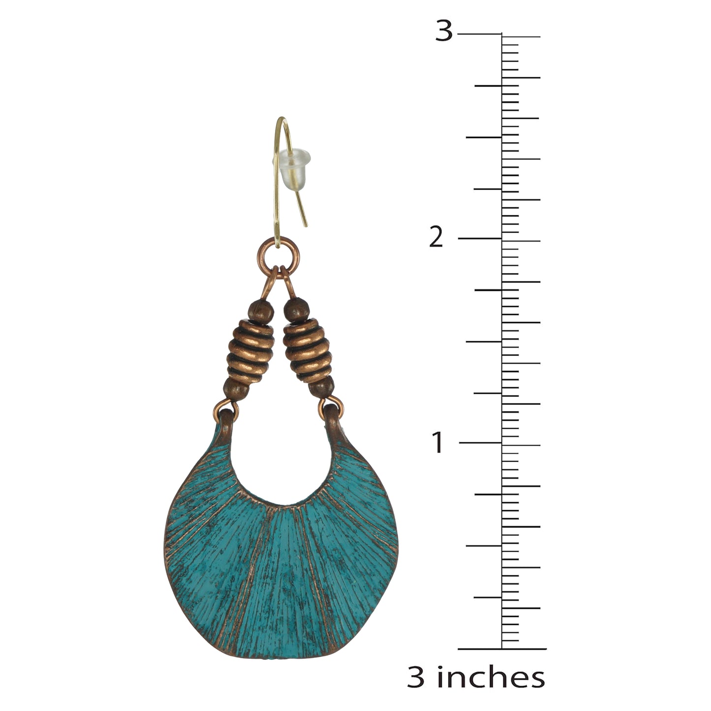 Unique Copper Patina Ethnic Rustic Boho Fan Shaped Statement Dangle Earrings – 18K Ear wires – Gift for Her
