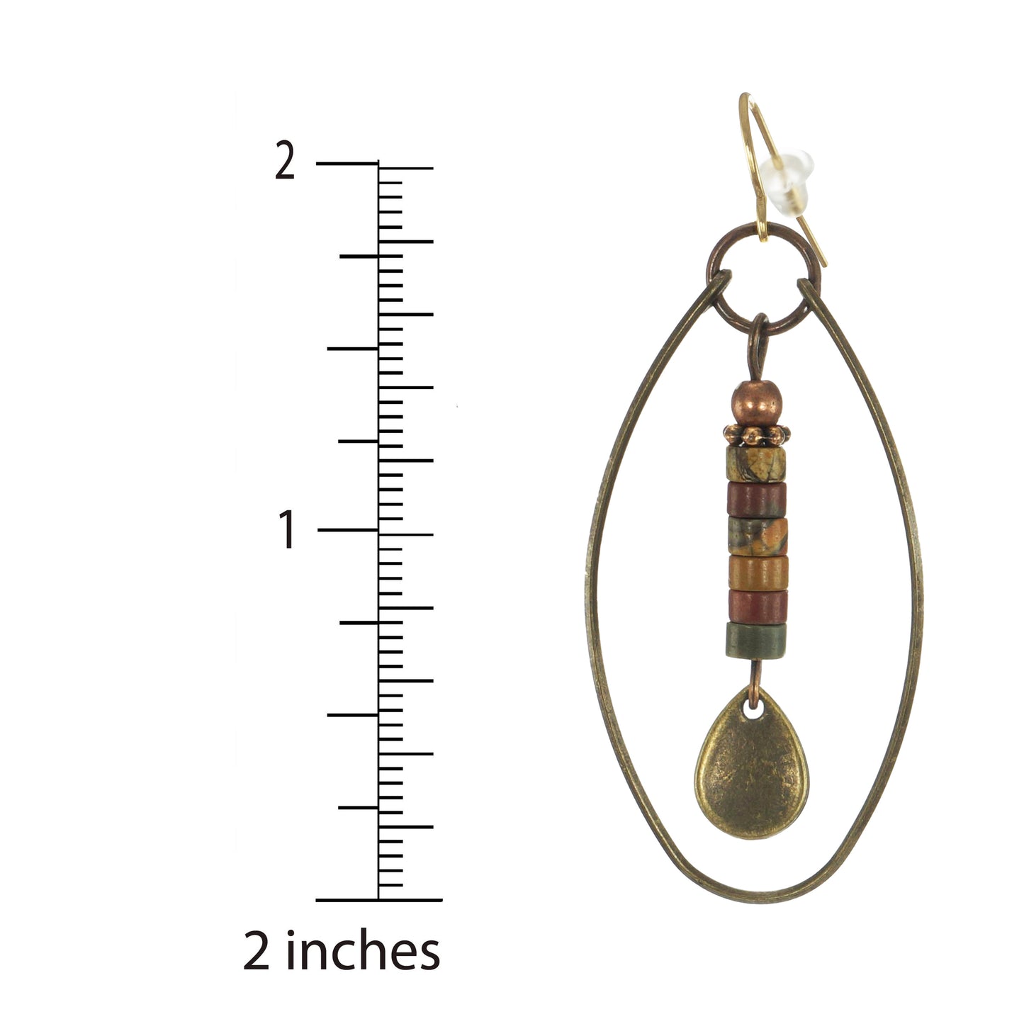 Beautiful Brass Wire Teardrop Earth Tone Jasper Gemstone Lightweight Boho Statement Earrings, 18K Gold Ear Wires