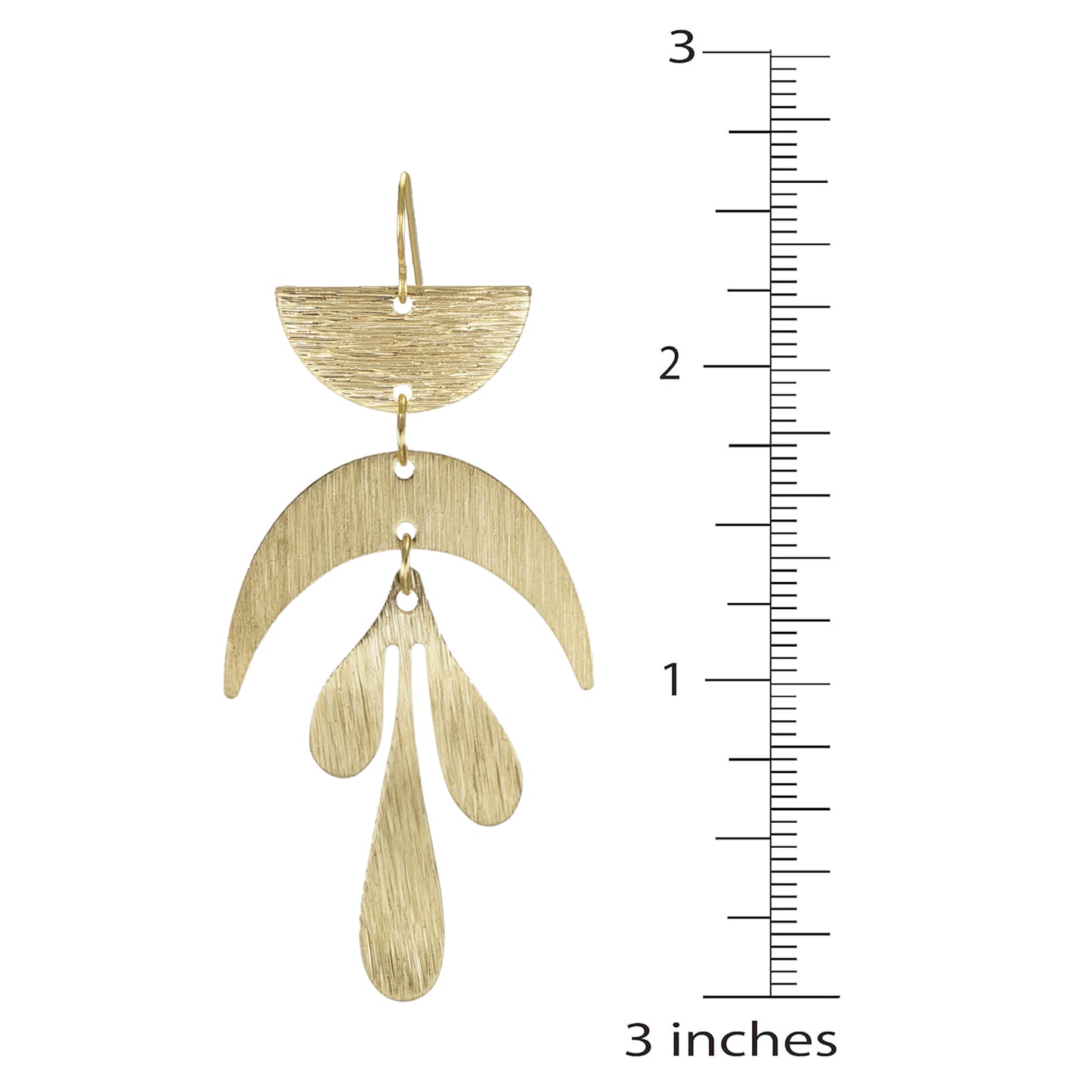 Beautiful Brushed Gold Celestial Moon Abstract Boho Statement Earrings, 18k Gold Ear Wires